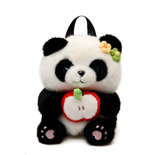 Panda Huahua backpack with apple